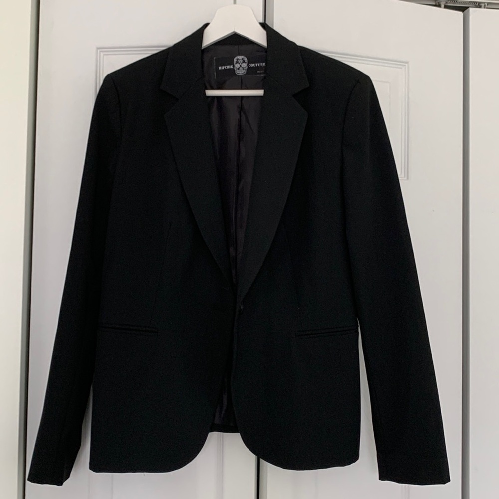 Hipchik Couture black blazer with detail on back.